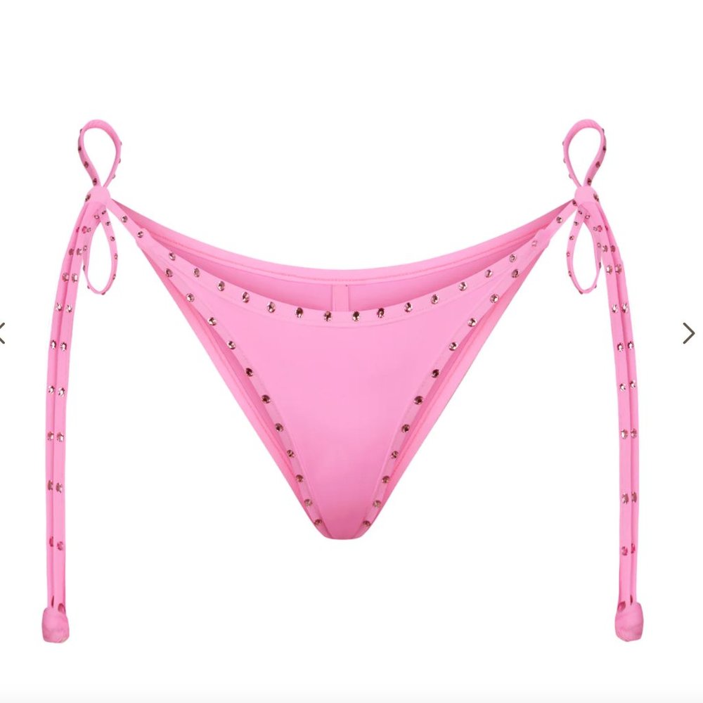 NWT SKIMS LIGHT PINK RHINESTONE SWIM TIE BOTTOMS